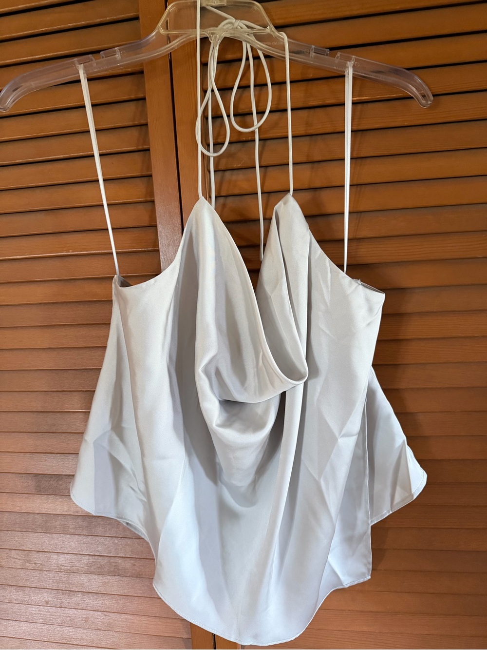 Anthropologie Light Gray Satin Cowl Neck Halter Tank